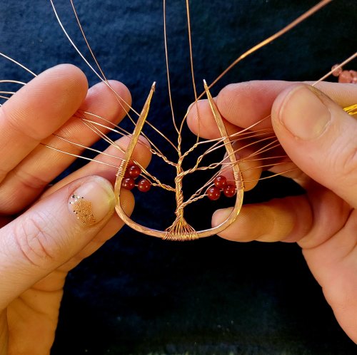 Jennifer Brooks's Rainbow Autumn Tree Earrings - , Contemporary Wire Jewelry, Dapping, Dapping Jewelry, How To Punch Holes, Hole Punching, Punch A Hole, Lashing, Wire Lashing, , tree of life earrings